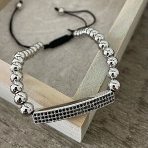 Park Lane Silver Beaded Bracelet with Black Accents